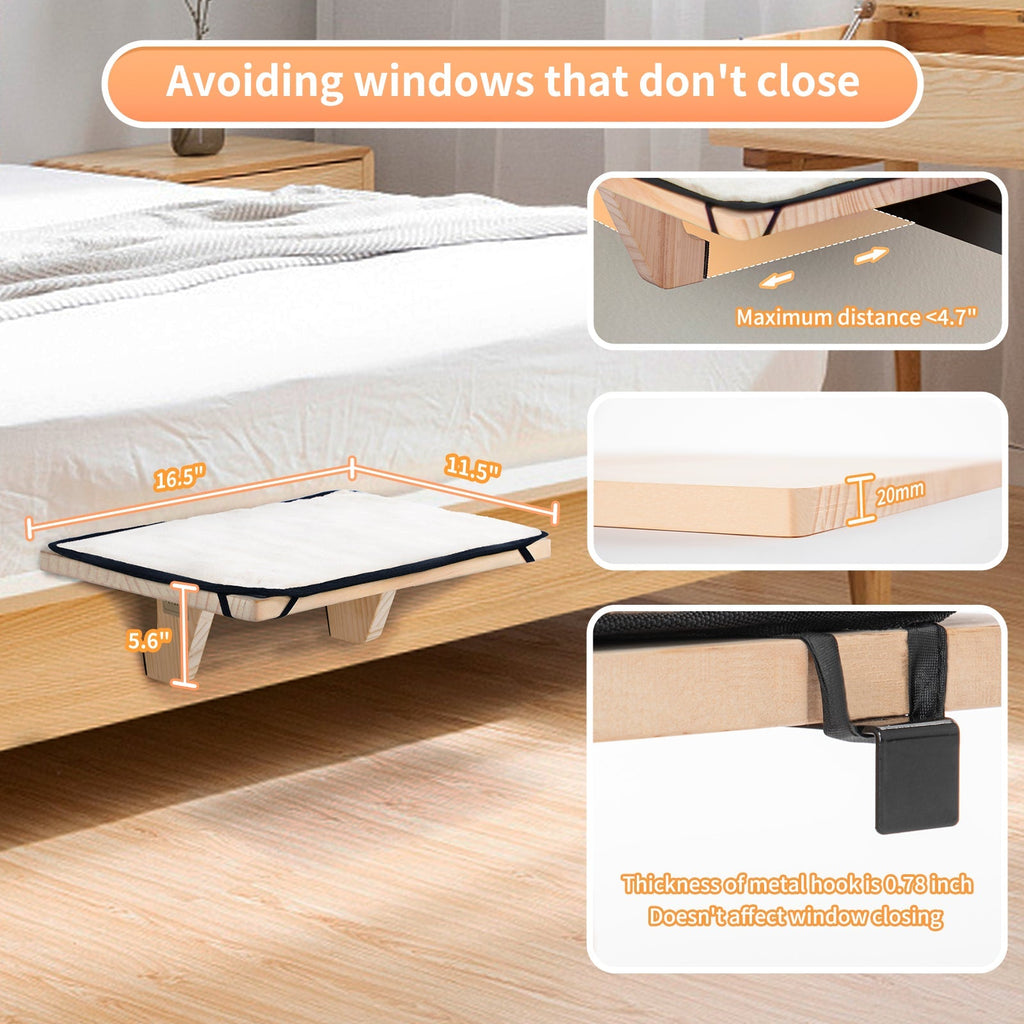 PETSFIT Adjustable Cat Window Perch with Wood Frame & Removable Pads