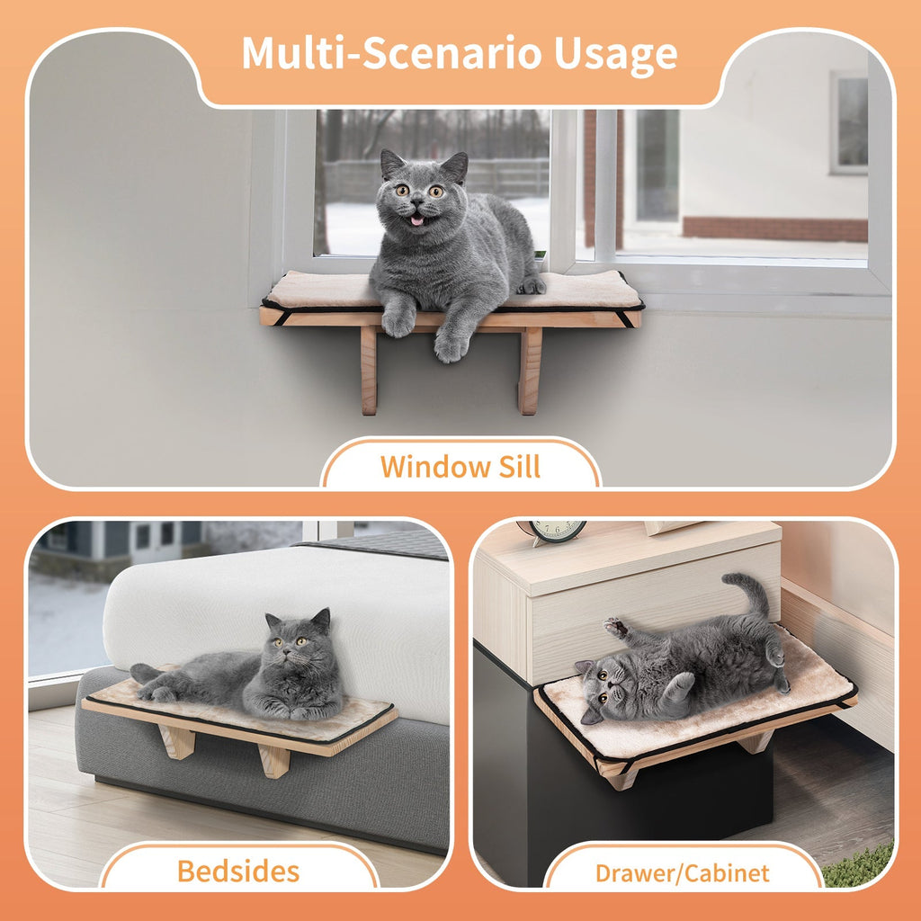 PETSFIT Adjustable Cat Window Perch with Wood Frame & Removable Pads