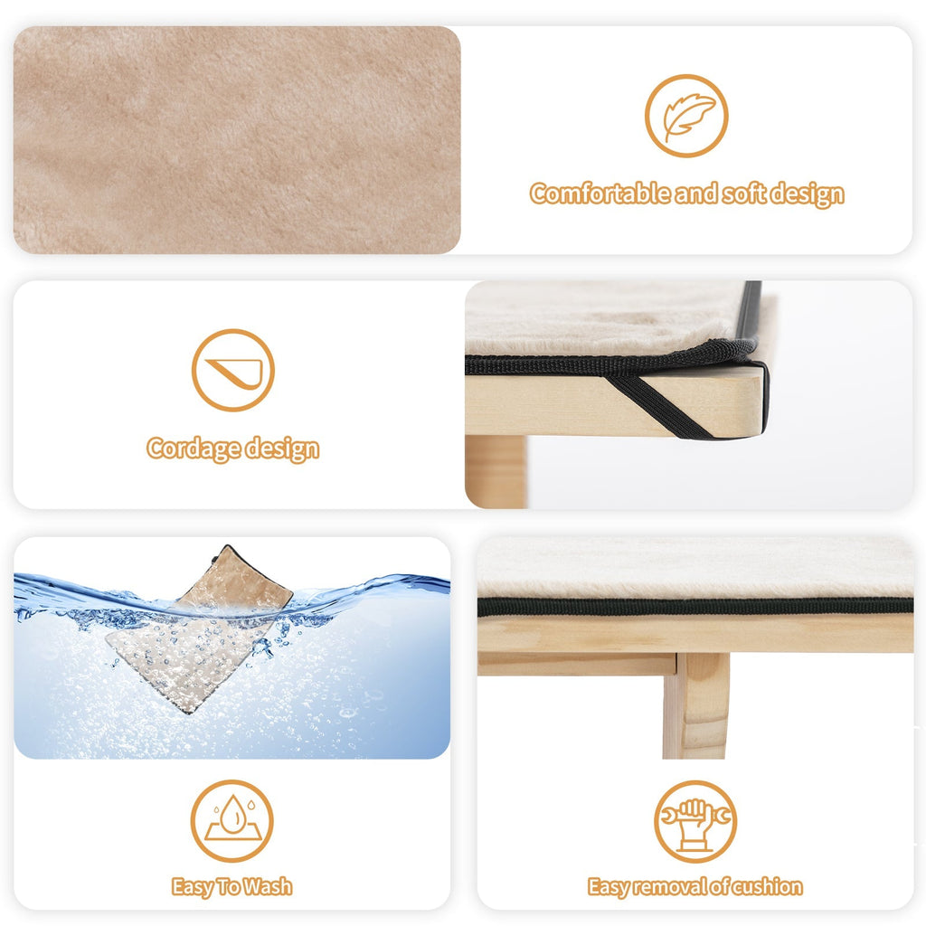 PETSFIT Adjustable Cat Window Perch with Wood Frame & Removable Pads