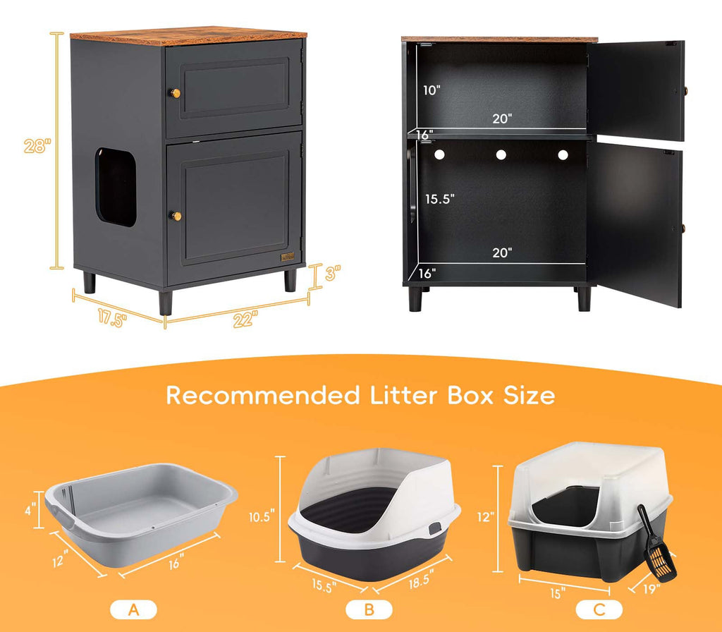 PETSFIT Litter Box Enclosure Stylish Furniture with Odor-Free Storage Cabinet