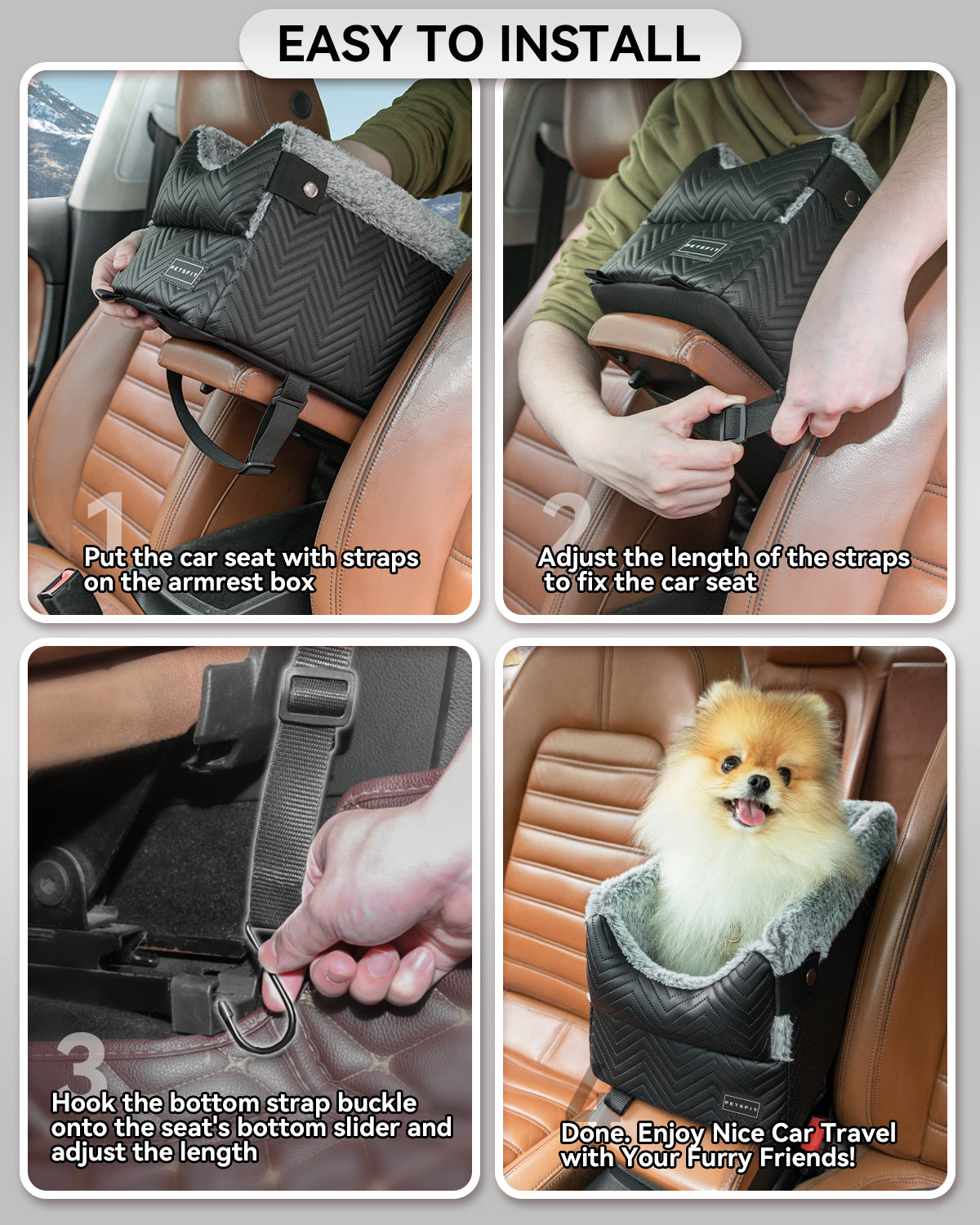 PETSFIT Dog Car Seat Center Console Up to 9 Lbs Black