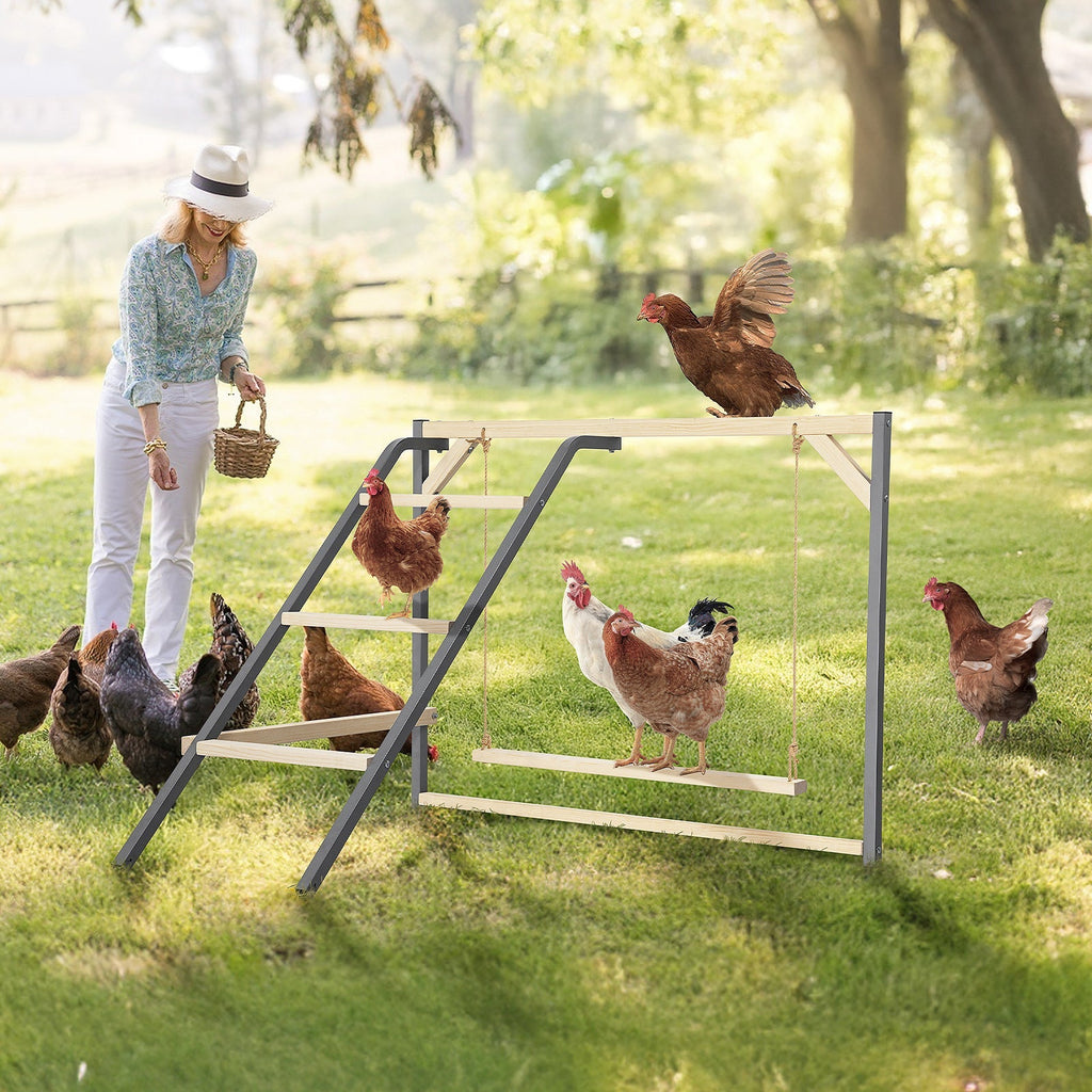 PETSFIT Wooden Chicken Perch with Swing – Durable Roosting Bar for Coops and Farms