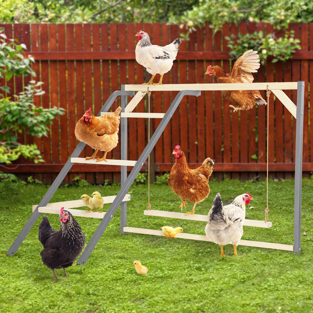 PETSFIT Wooden Chicken Perch with Swing – Durable Roosting Bar for Coops and Farms