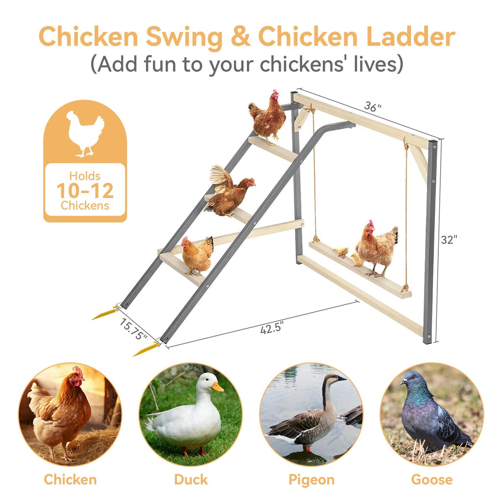 PETSFIT Wooden Chicken Perch with Swing – Durable Roosting Bar for Coops and Farms