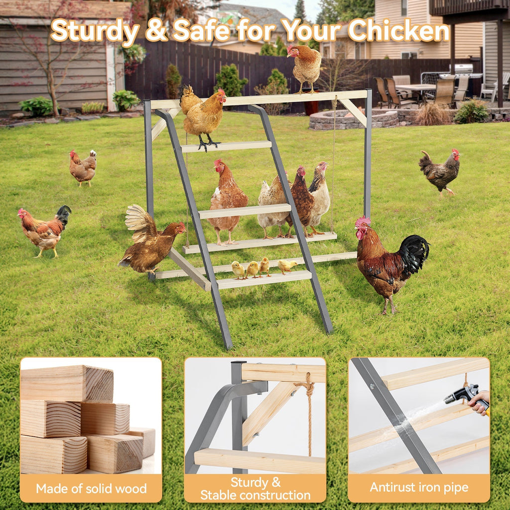 PETSFIT Wooden Chicken Perch with Swing – Durable Roosting Bar for Coops and Farms