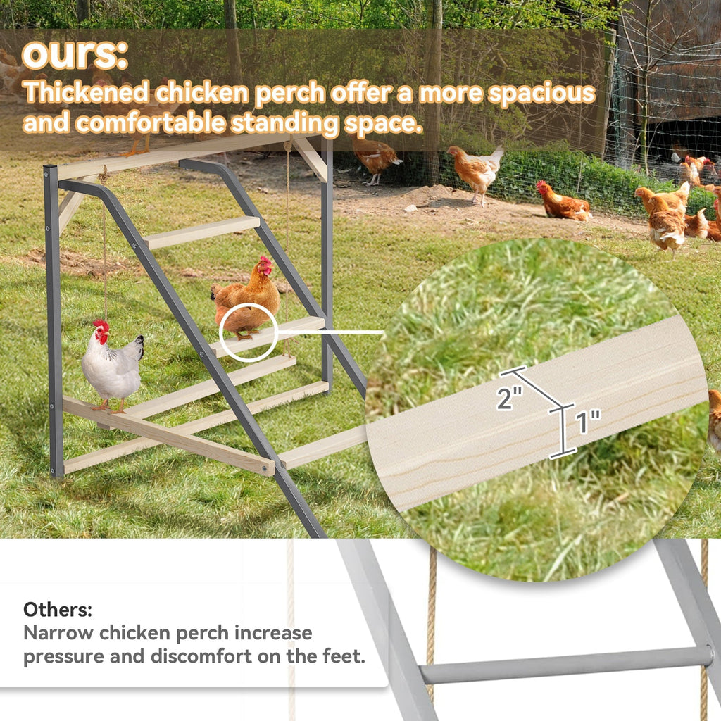 PETSFIT Wooden Chicken Perch with Swing – Durable Roosting Bar for Coops and Farms
