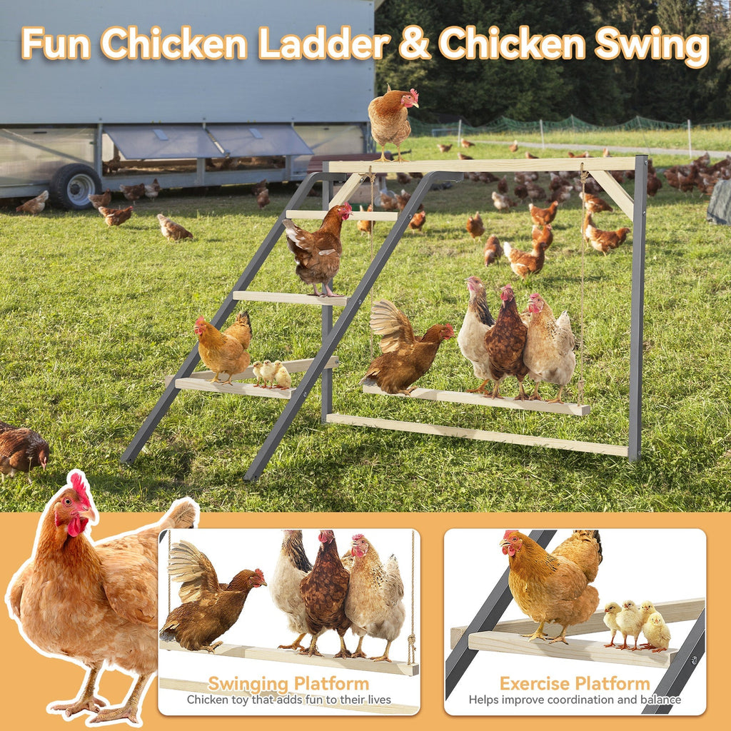 PETSFIT Wooden Chicken Perch with Swing – Durable Roosting Bar for Coops and Farms