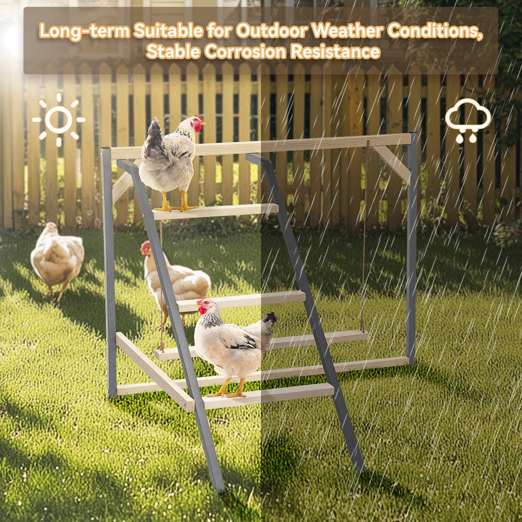 PETSFIT Wooden Chicken Perch with Swing – Durable Roosting Bar for Coops and Farms