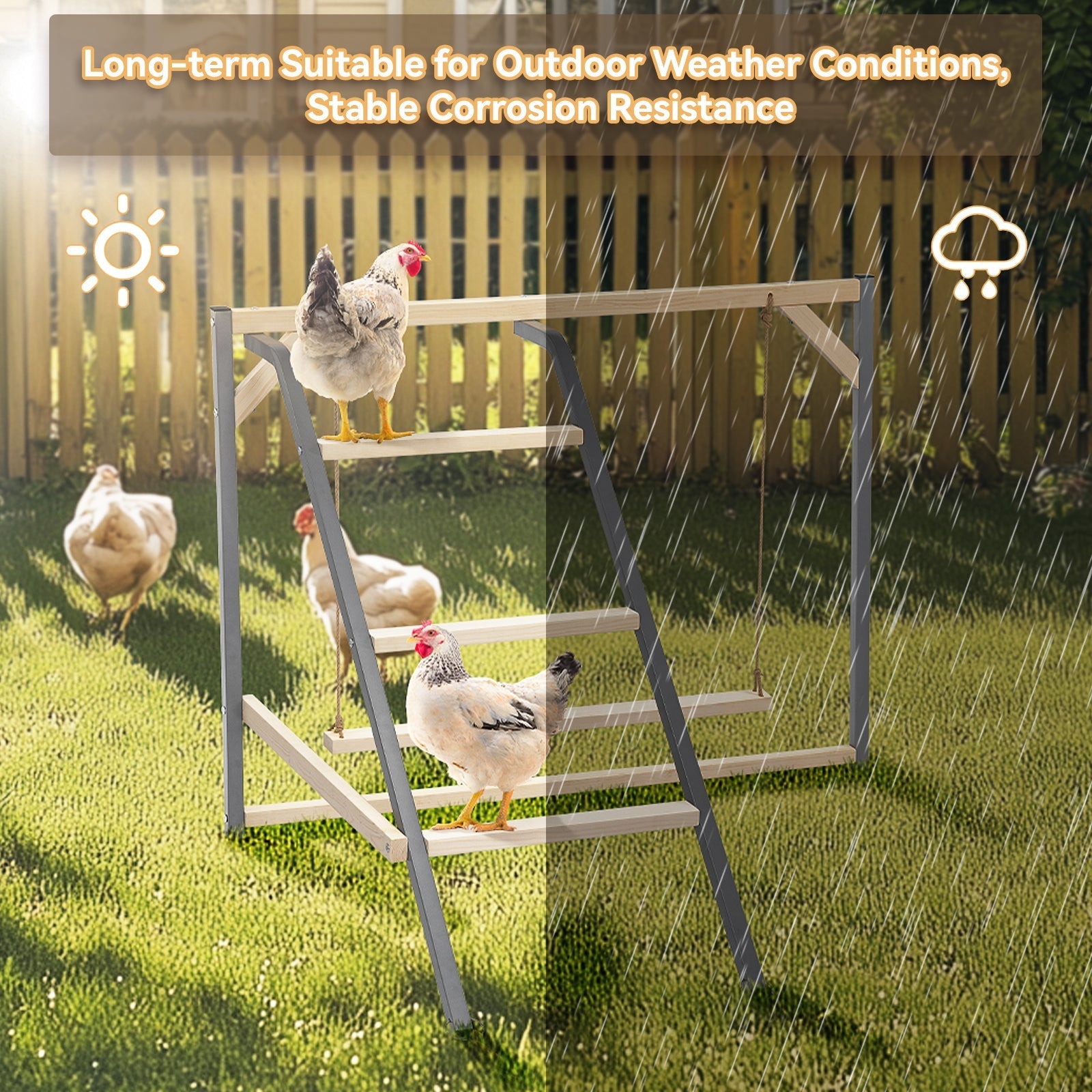 PETSFIT Wooden Chicken Perch with Swing – Durable Roosting Bar for Coops and Farms