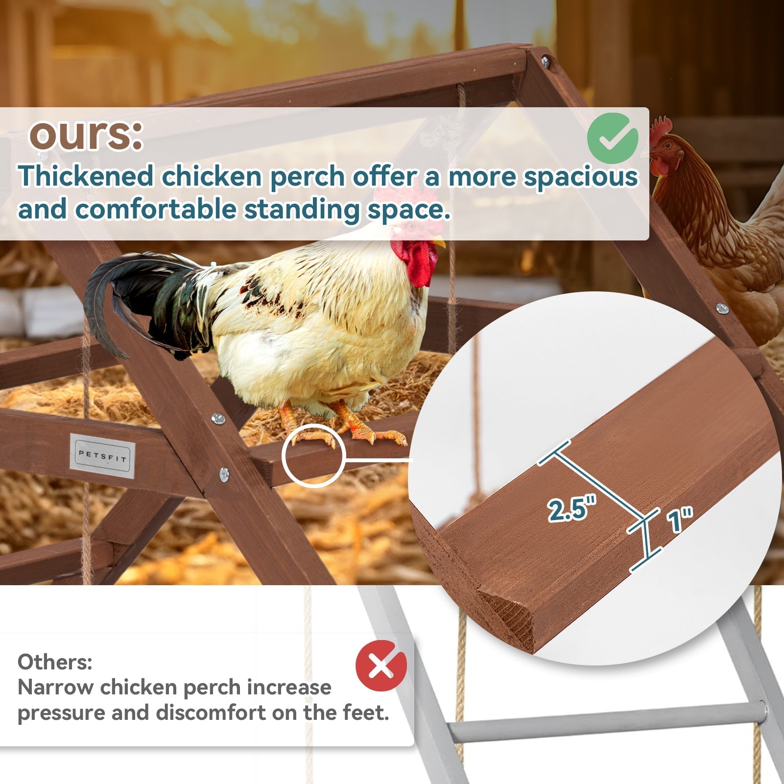 PETSFIT Chicken Swing Toys for Coop Accessories 5 Chicken Perches Wooden