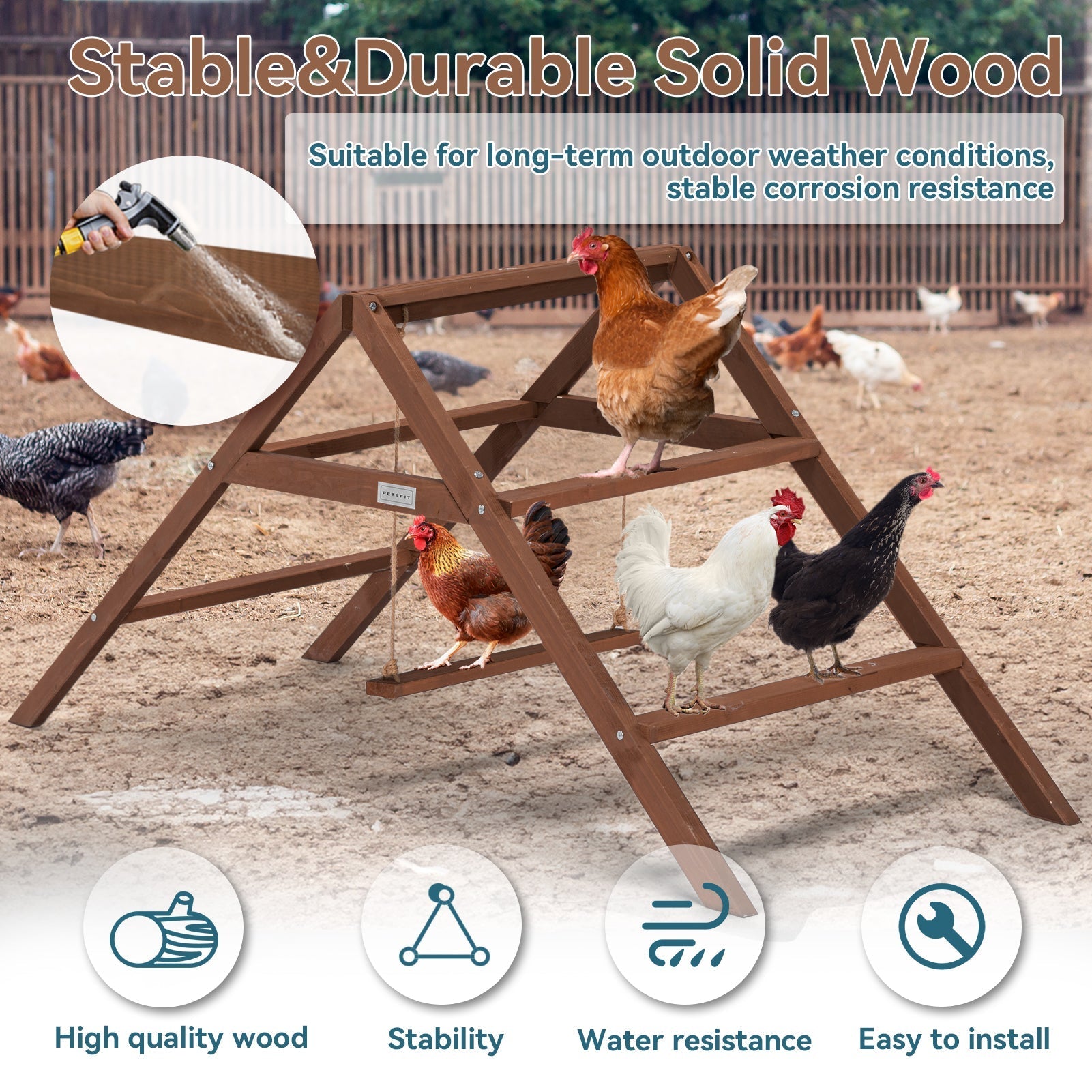 PETSFIT Chicken Swing Toys for Coop Accessories 5 Chicken Perches Wooden