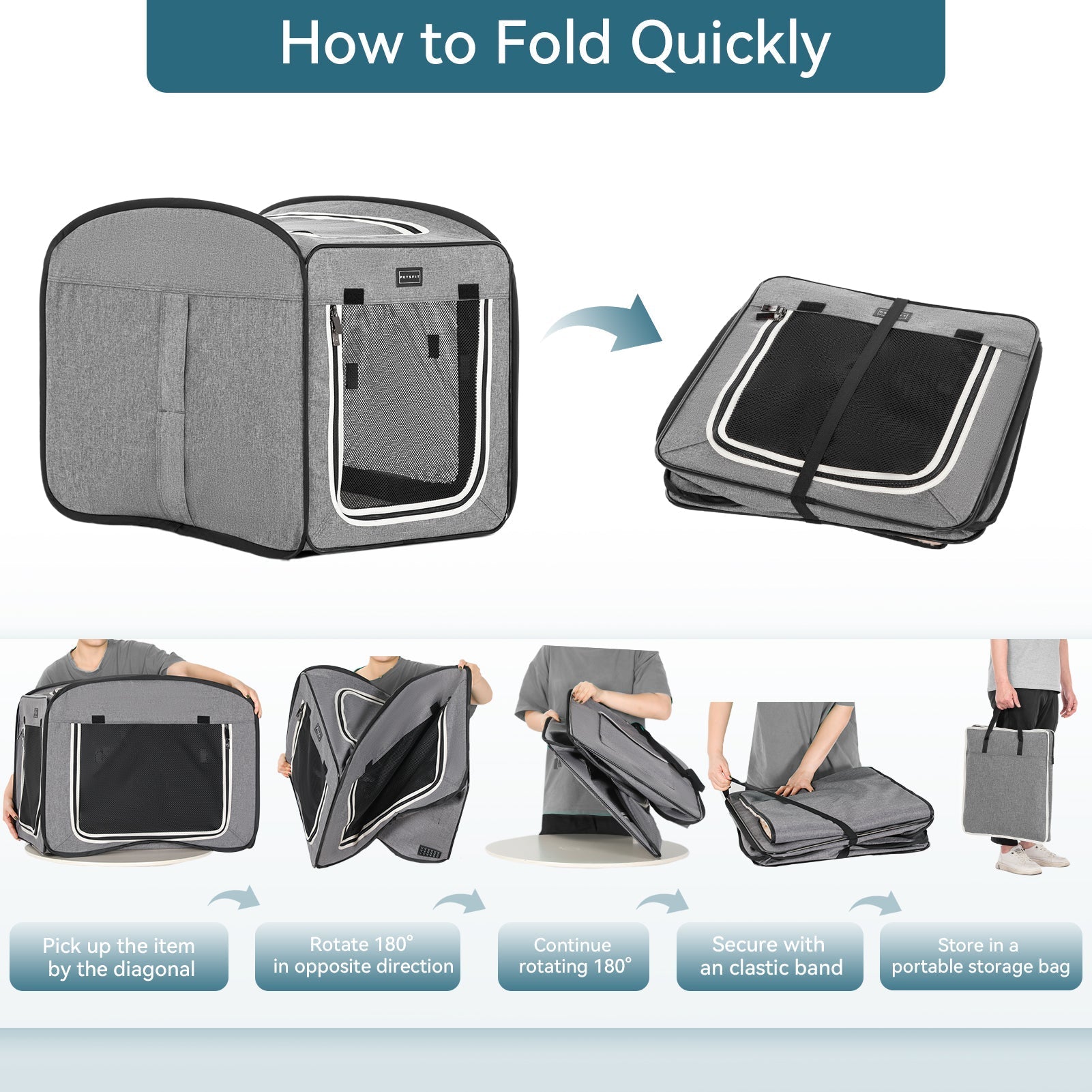 PETSFIT Travel Dog Crate Collapsible Dog Kennel Collapsible