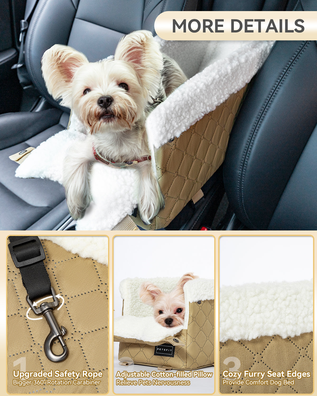 Petsfit Console Dog Car Seat  for Small Dogs  up to 8 lbs