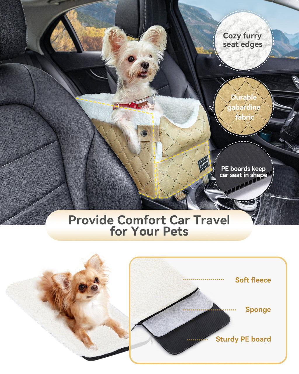 Petsfit Console Dog Car Seat  for Small Dogs  up to 8 lbs