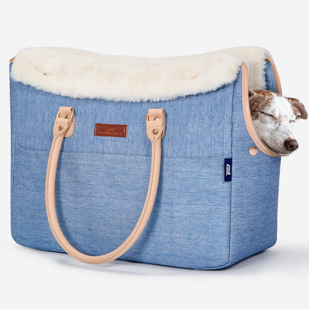 PETSFIT Vira Blazer Denim Pet Tote with White Sherpa Trim