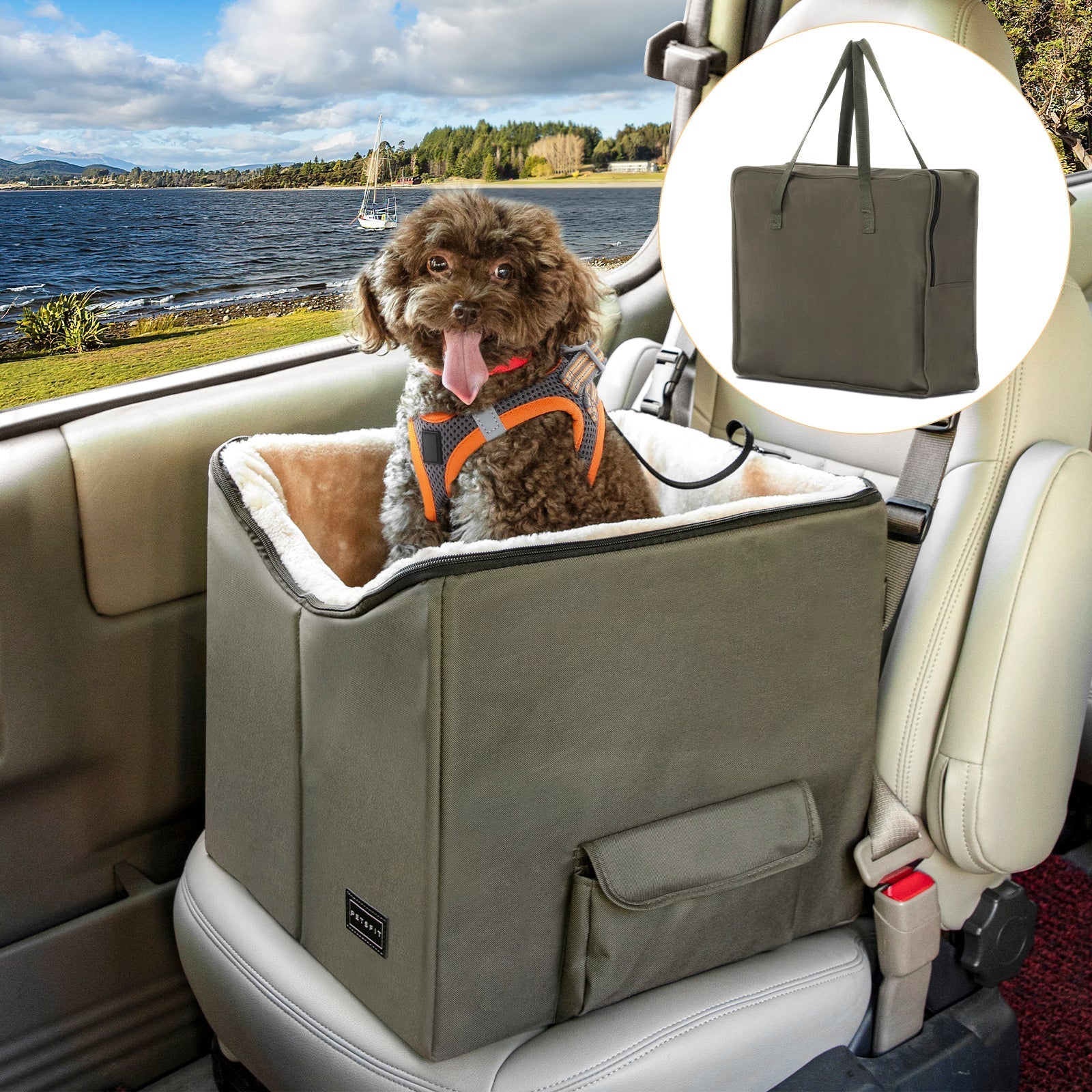 PETSFIT Dog Booster Car Seat For Pet Travel with Safety Belt