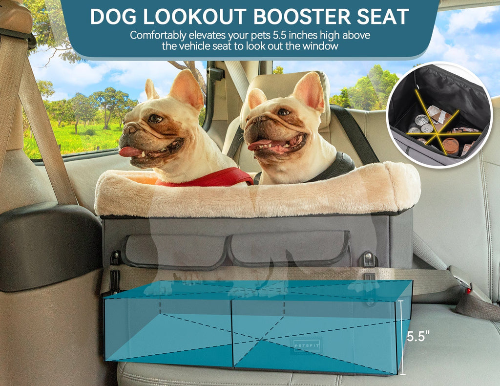 PETSFIT Dog Booster Car Seat For Dog Travel with Safety Belt