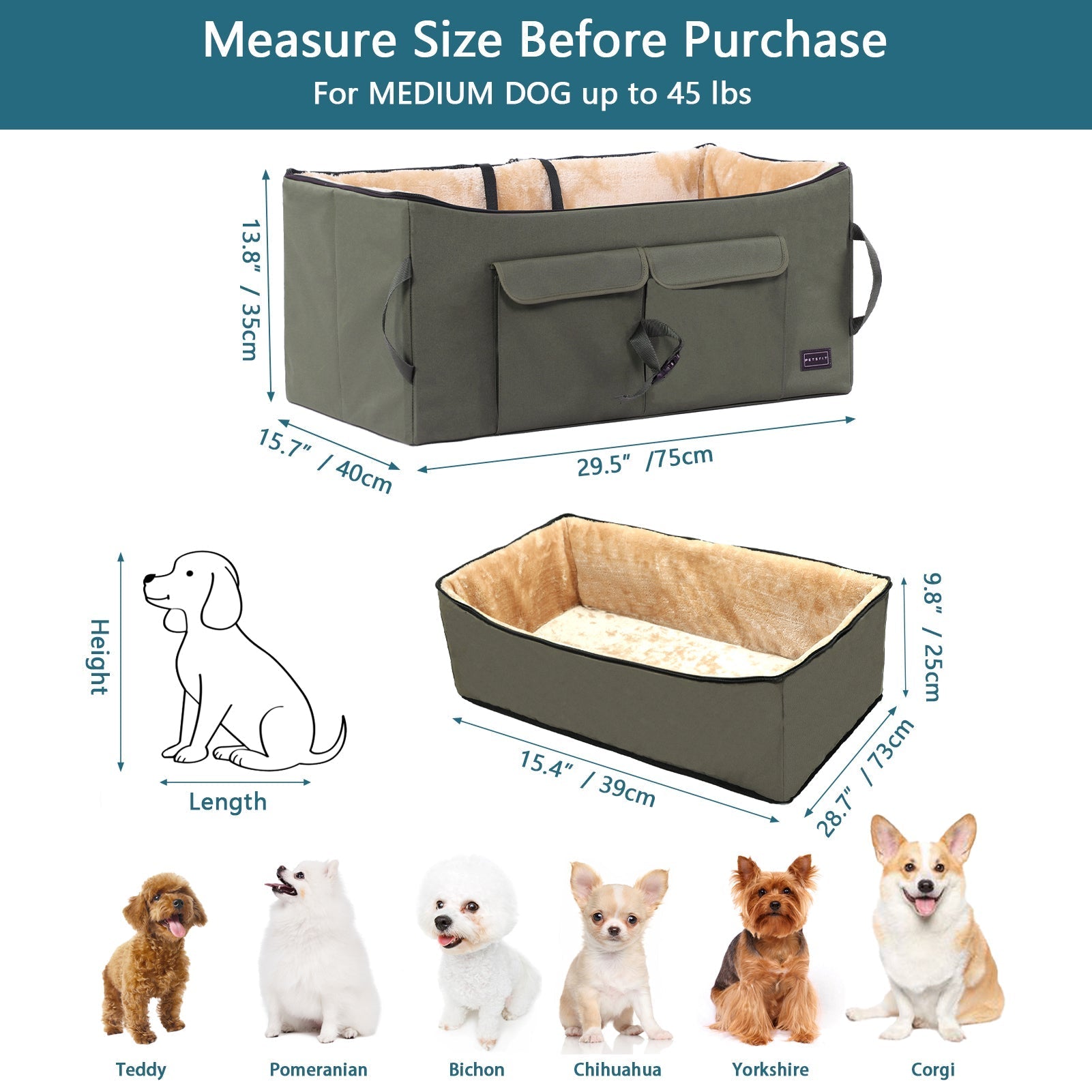 PETSFIT Dog Booster Seat for Medium Dog or 2 Small Dogs or Large Dog up to 55 lb