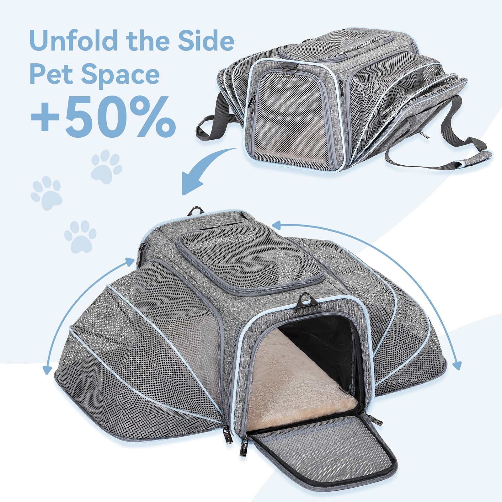 PETSFIT Expandable Cat Carrier Small Dog Carriers Airline with 2 Extension