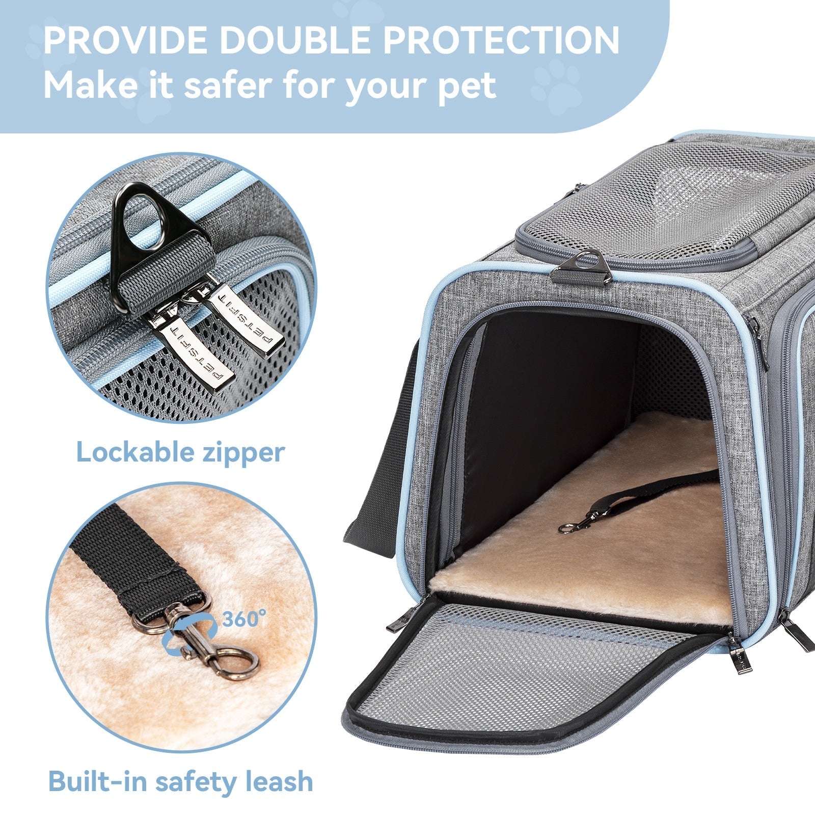 PETSFIT Expandable Cat Carrier Small Dog Carriers Airline with 2 Extension