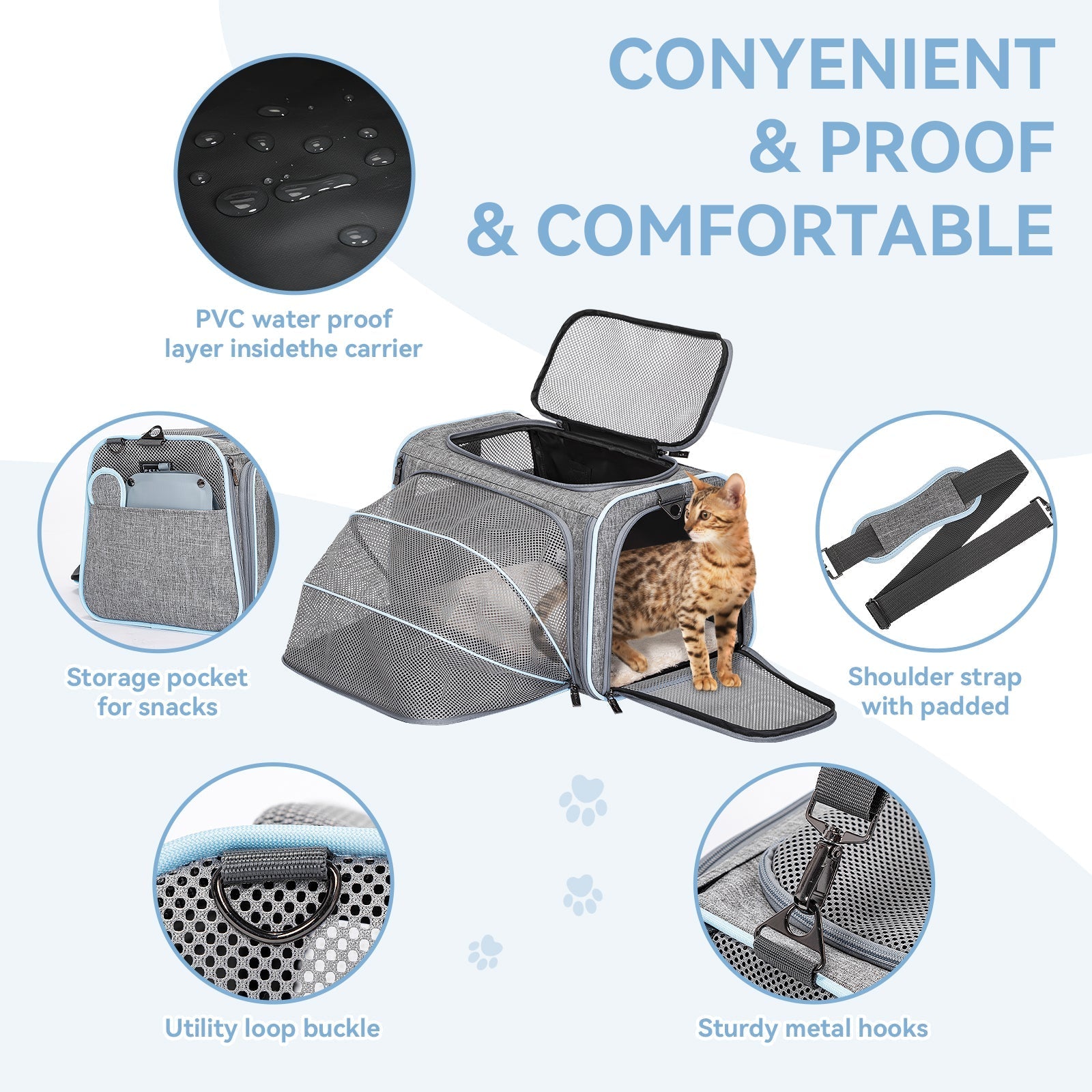 PETSFIT Expandable Cat Carrier Small Dog Carriers Airline with 2 Extension