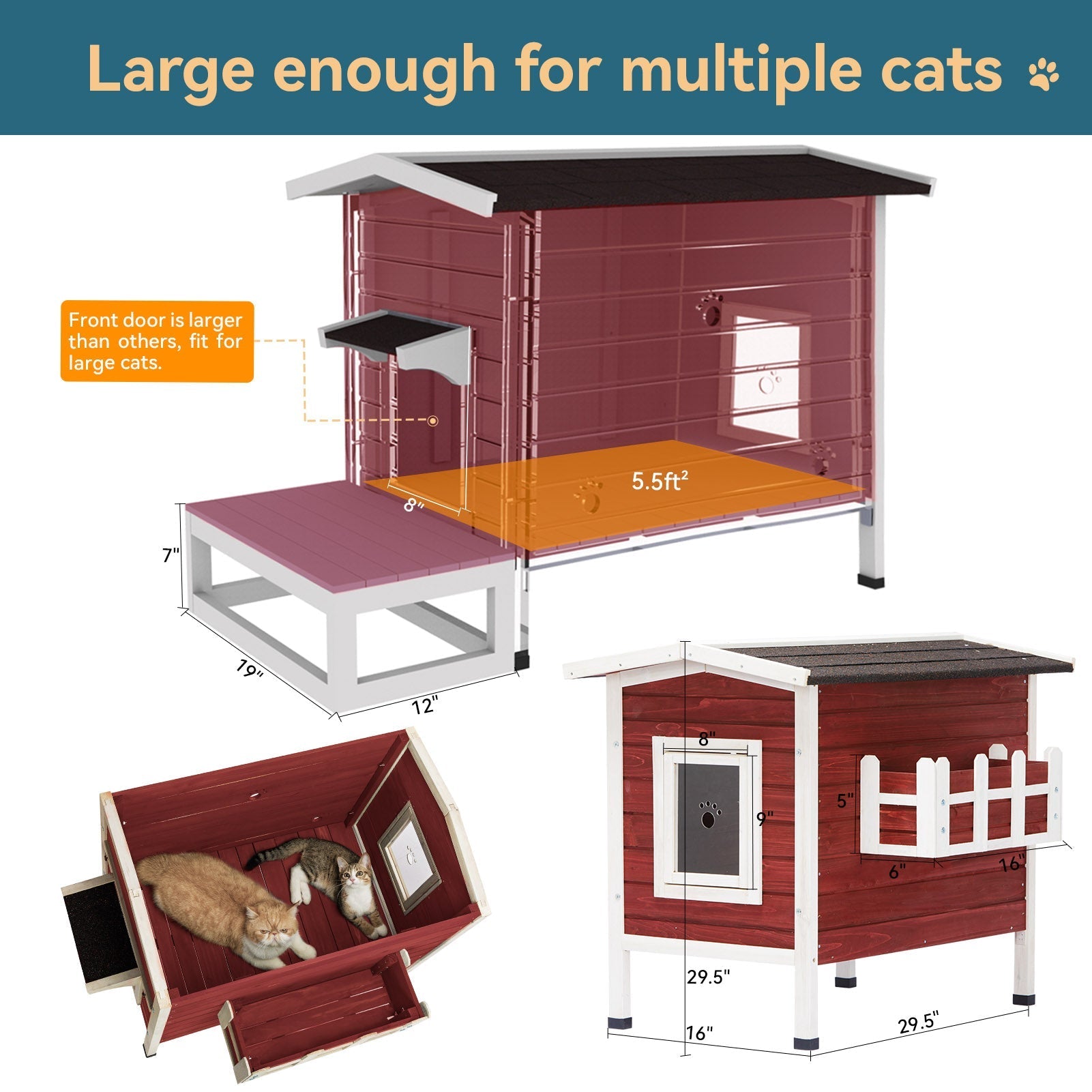 PETSFIT Feral Cat House For Sale Larger Design for 3 Adult Outdoor Cats Weatherproof