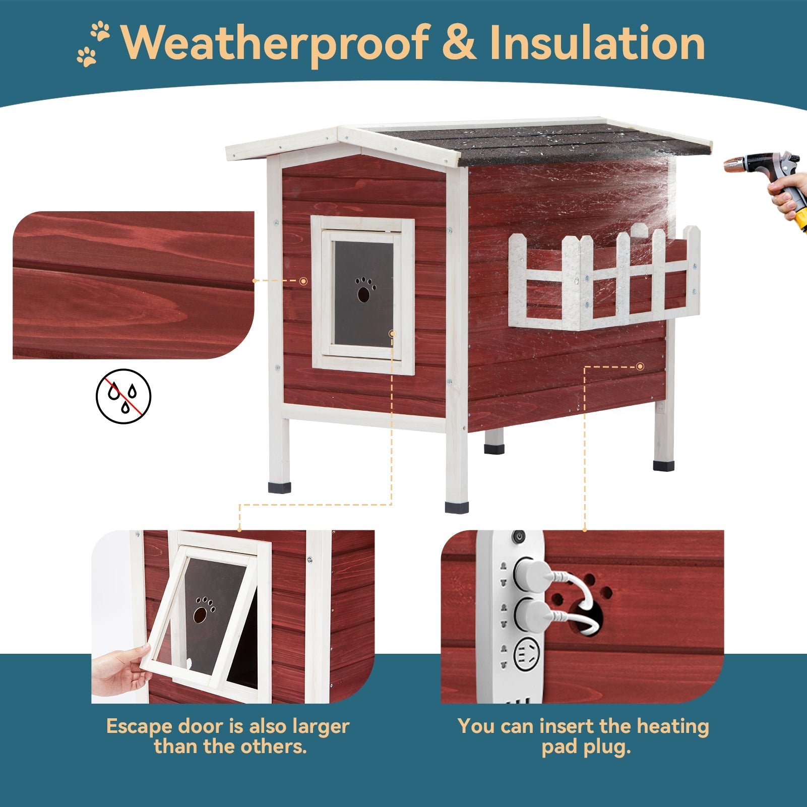 PETSFIT Feral Cat House For Sale Larger Design for 3 Adult Outdoor Cats Weatherproof