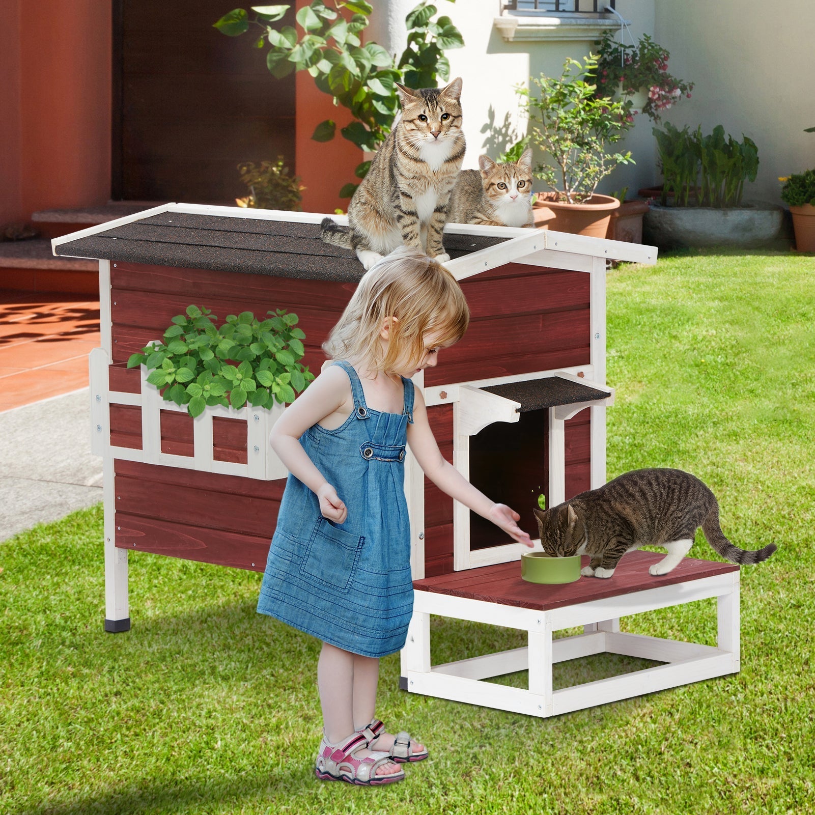 PETSFIT Feral Cat House For Sale Larger Design for 3 Adult Outdoor Cats Weatherproof