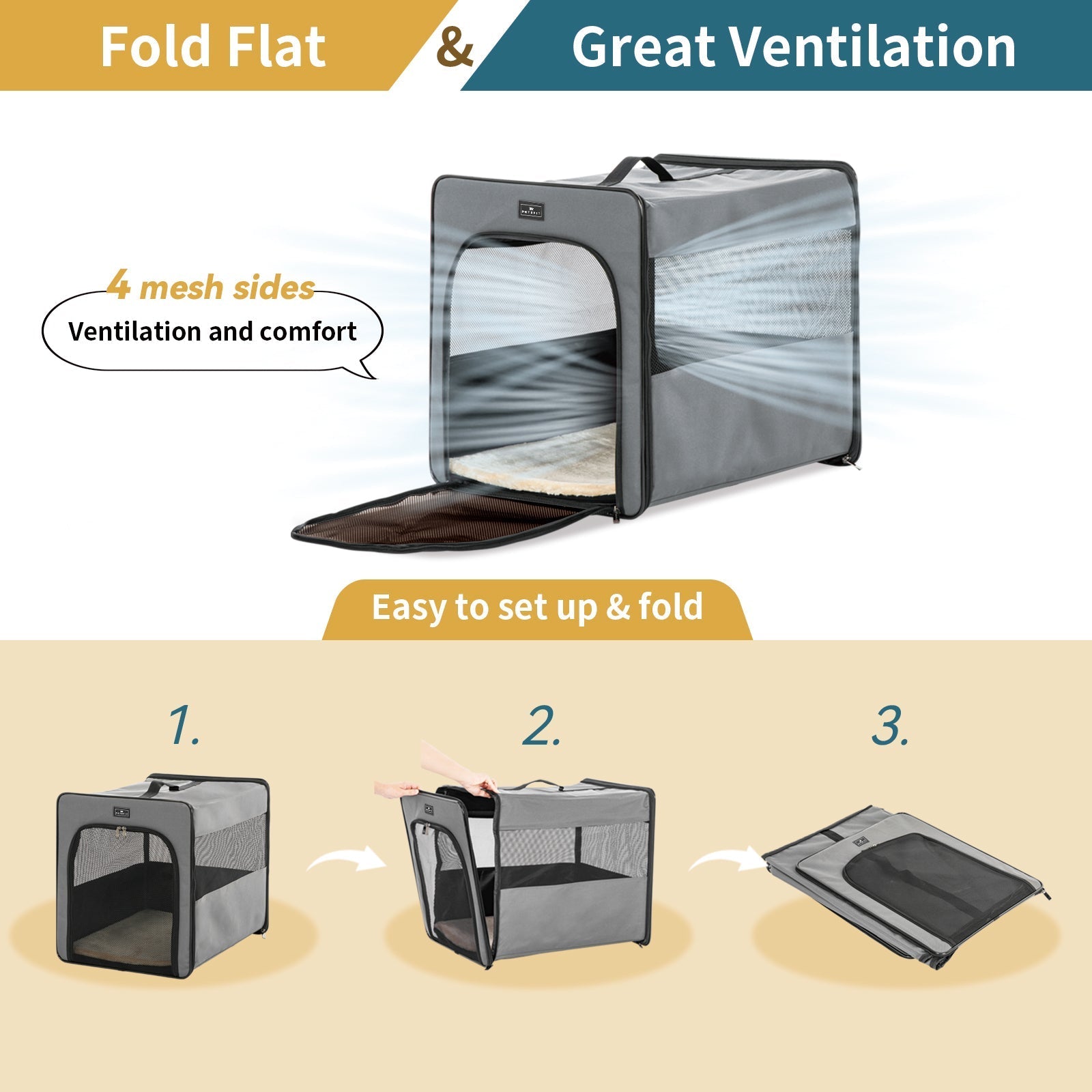 PETSFIT Dog Crate For Travel Collapsible Dog Crate