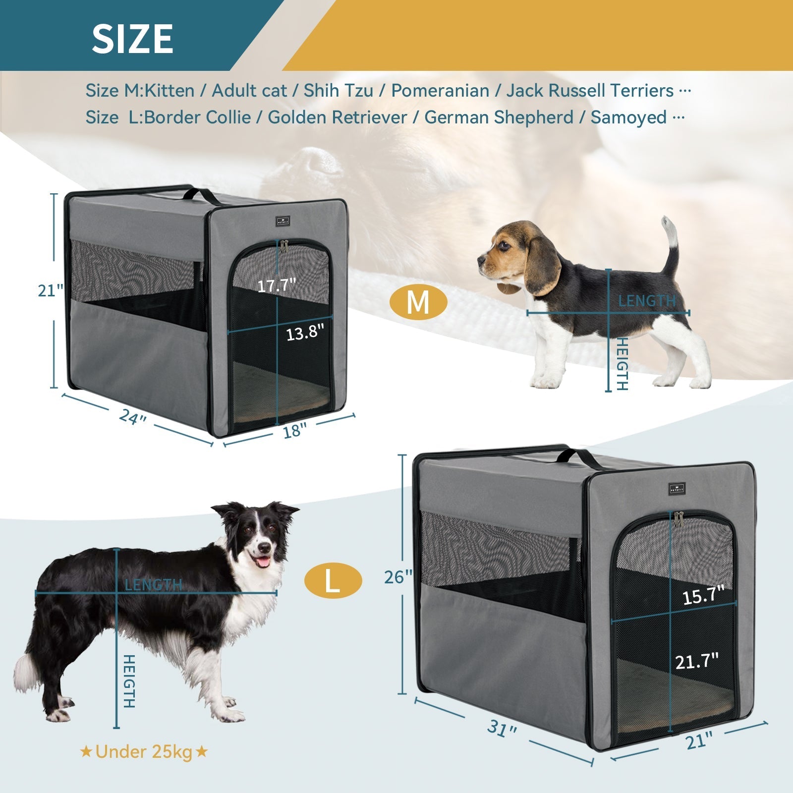 PETSFIT Dog Crate For Travel Collapsible Dog Crate