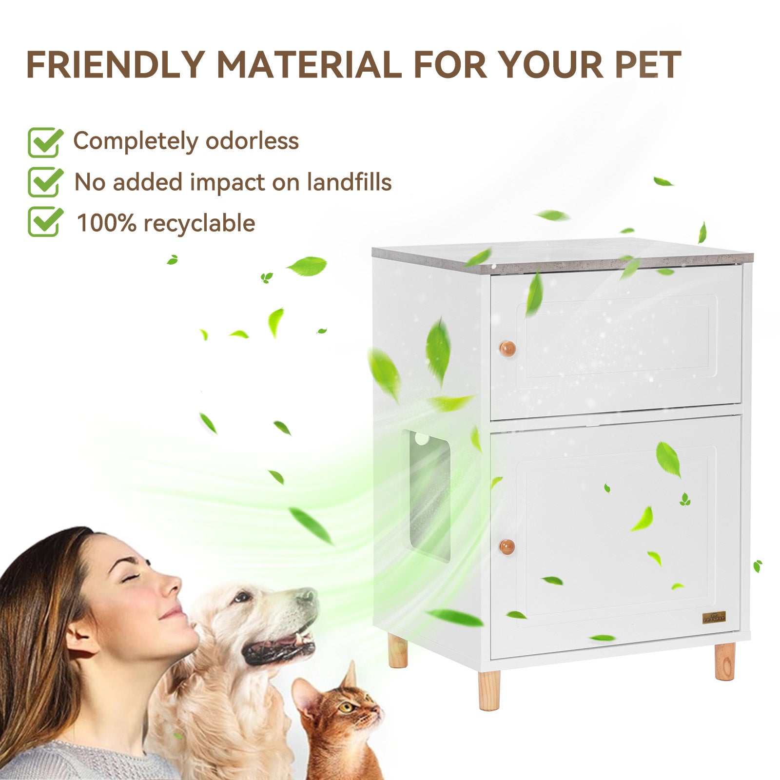 PETSFIT Litter Box Enclosure Stylish Furniture with Odor-Free Storage Cabinet