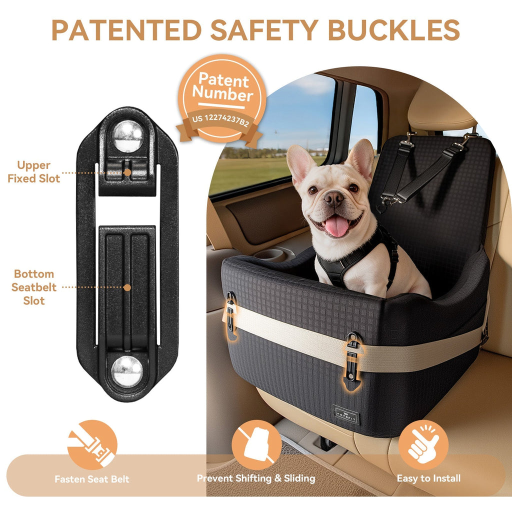 PETSFIT Patented Safety Buckle Memory Foam Dog Booster Car Seat for Medium Dogs