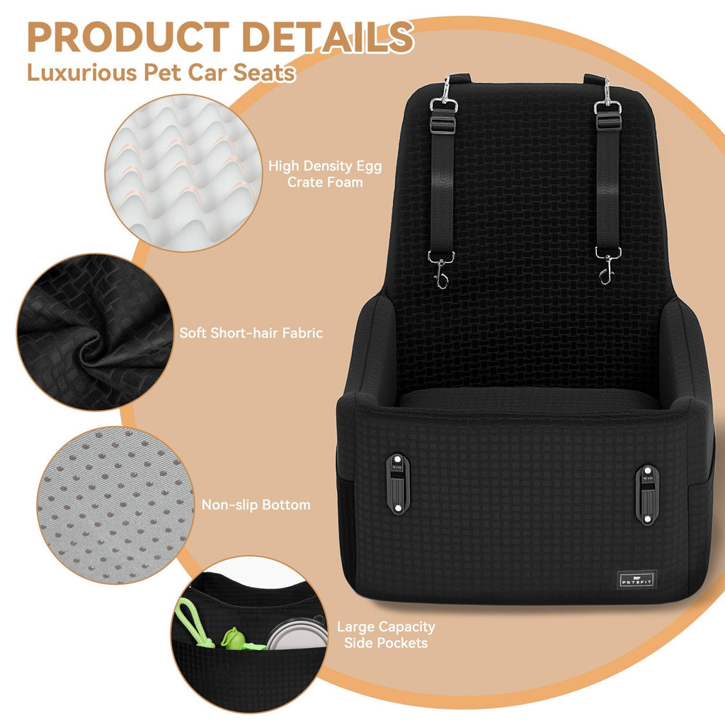 PETSFIT Patented Safety Buckle Memory Foam Dog Booster Car Seat for Medium Dogs