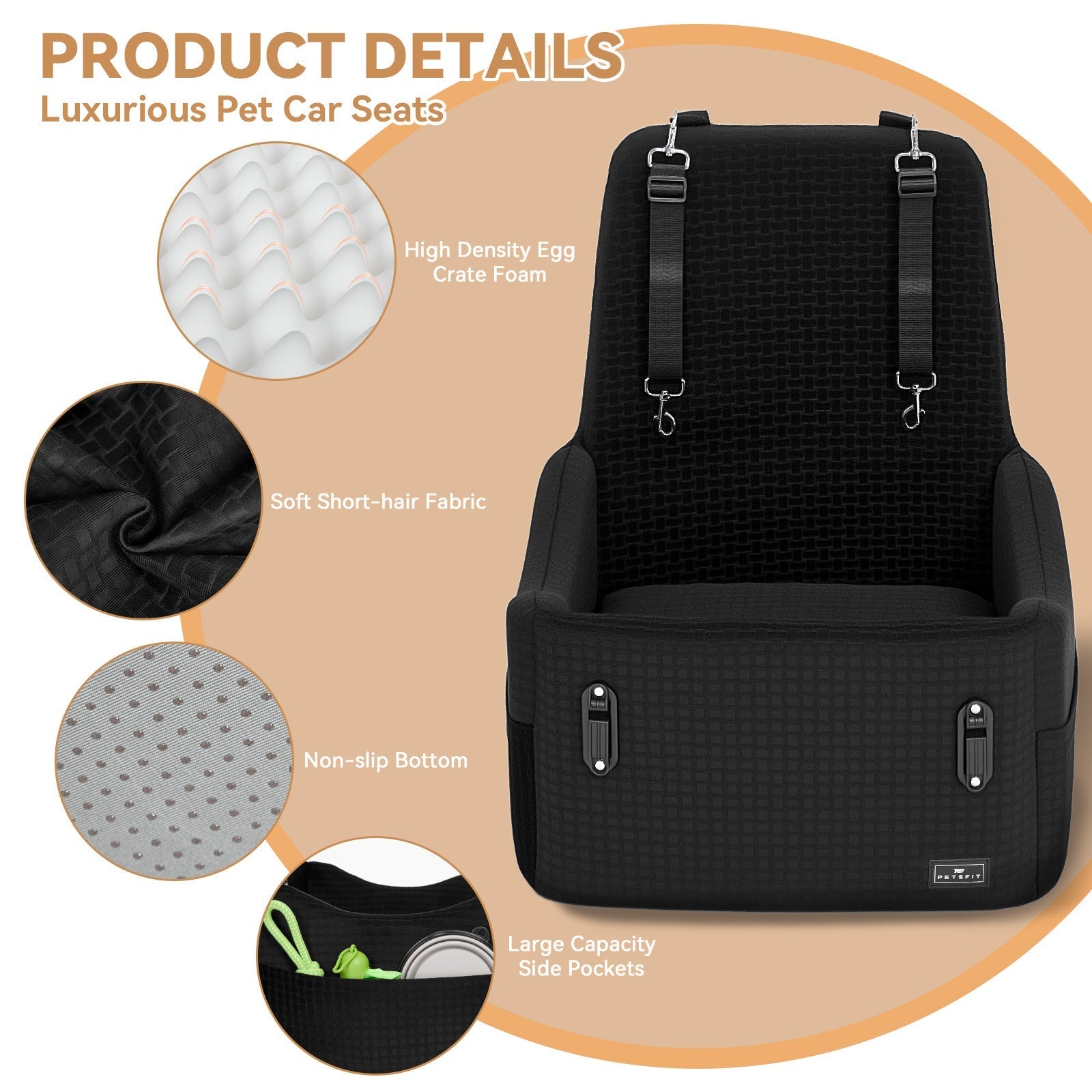 PETSFIT Patented Safety Buckle Memory Foam Dog Booster Car Seat for Medium Dogs