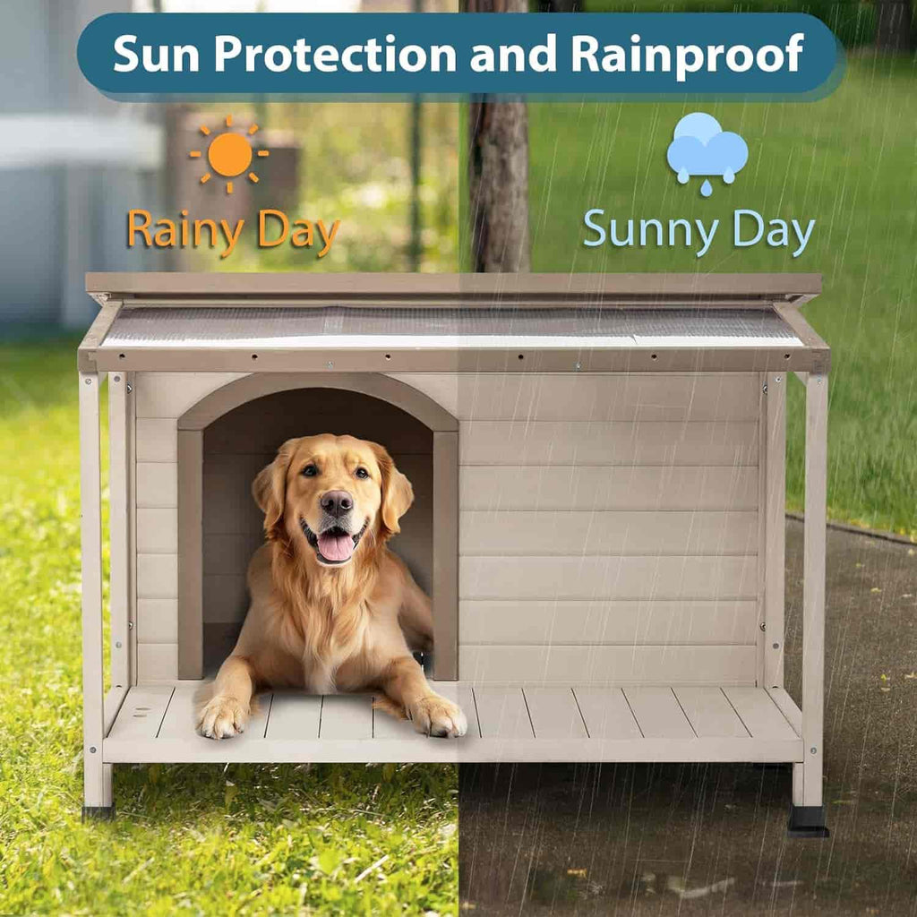 PETSFIT Luxury Outdoor Dog House For Large With Extra-Large Porch Cabin Style