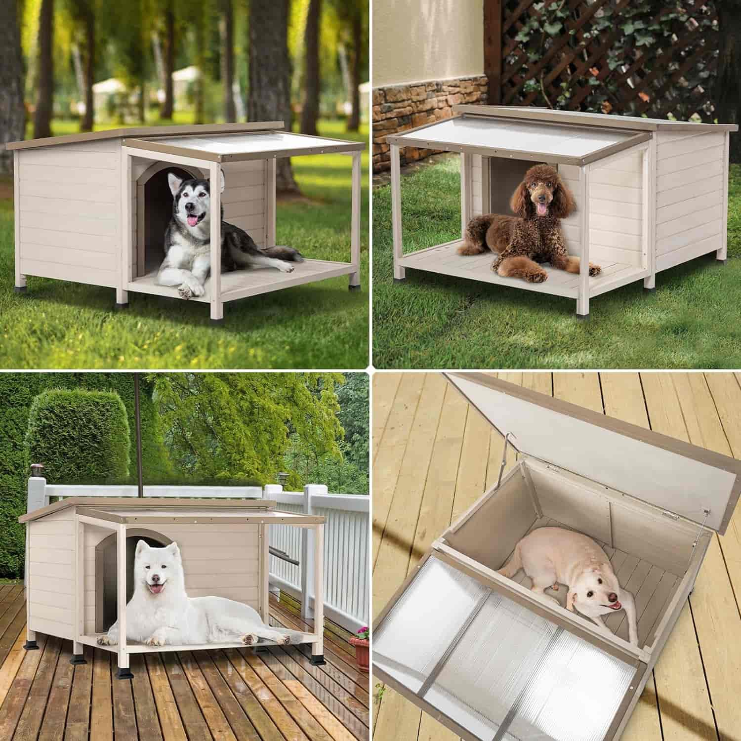 PETSFIT Luxury Outdoor Dog House For Large With Extra-Large Porch Cabin Style