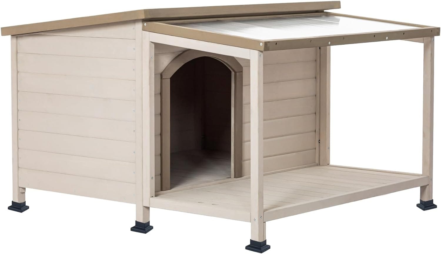 PETSFIT Luxury Outdoor Dog House For Large With Extra-Large Porch Cabin Style