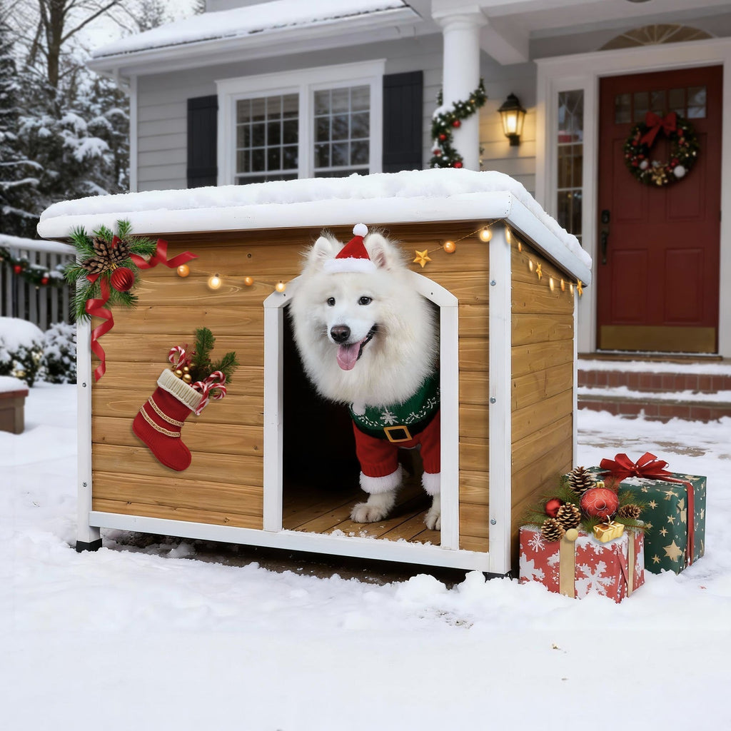 PETSFIT Wooden Dog House for Medium to Large Dogs