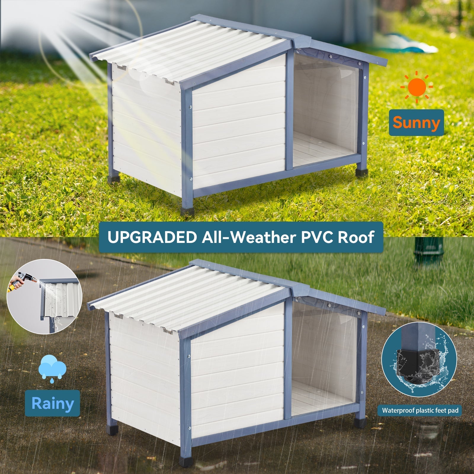 PETSFIT Waterproof PVC Outdoor Dog House for Small and Large Dogs