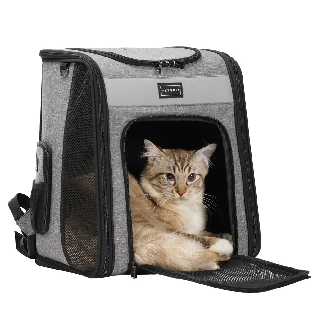 PETSFIT Cat Backpack Carrier For Traveling with Soft Plush Mat Cross