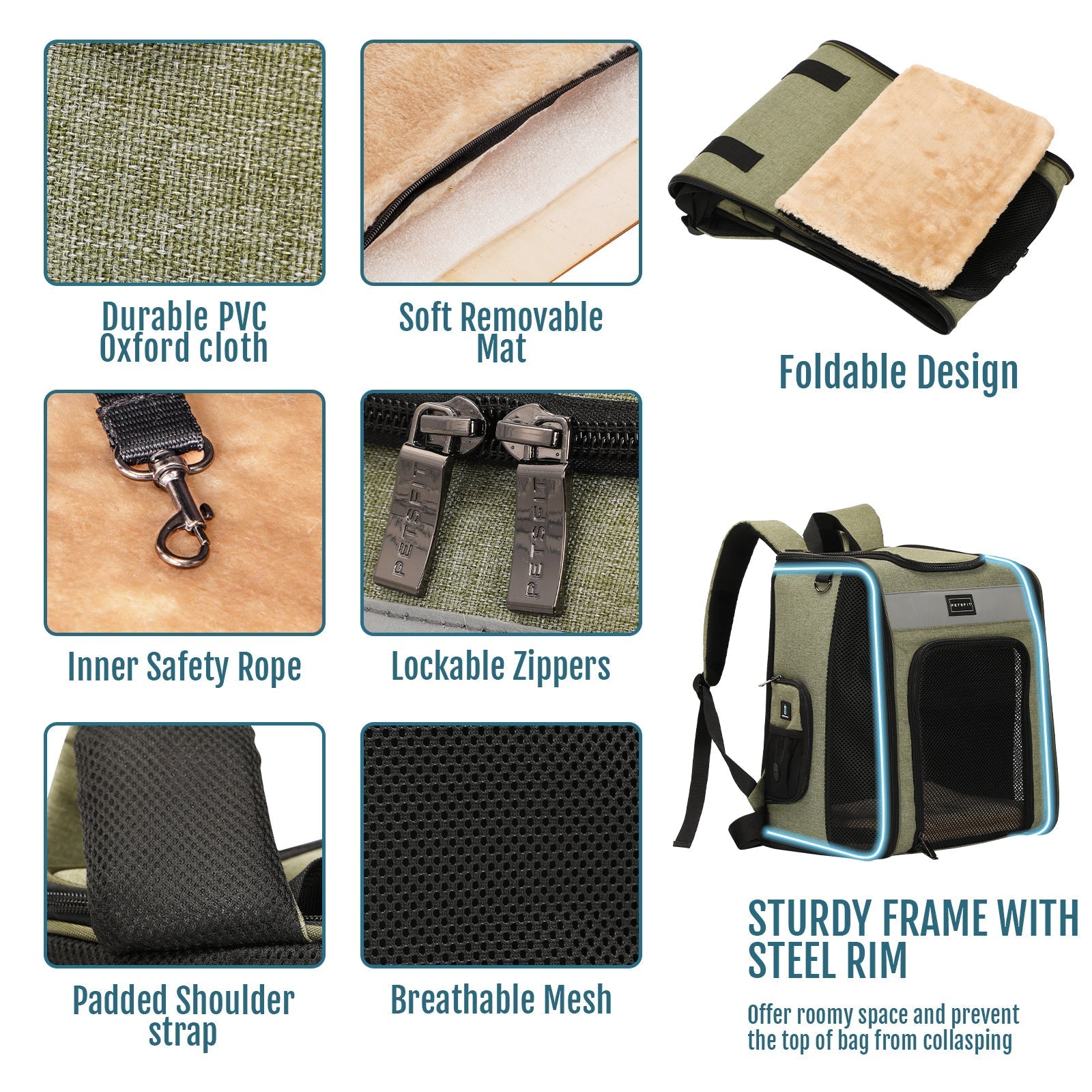 PETSFIT Cat Backpack Carrier For Traveling with Soft Plush Mat Cross