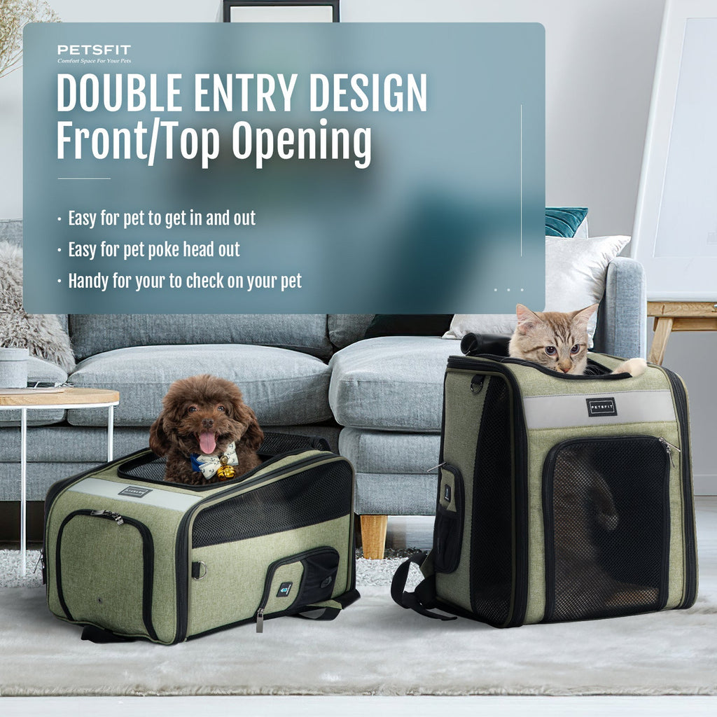 PETSFIT Cat Backpack Carrier For Traveling with Soft Plush Mat Cross