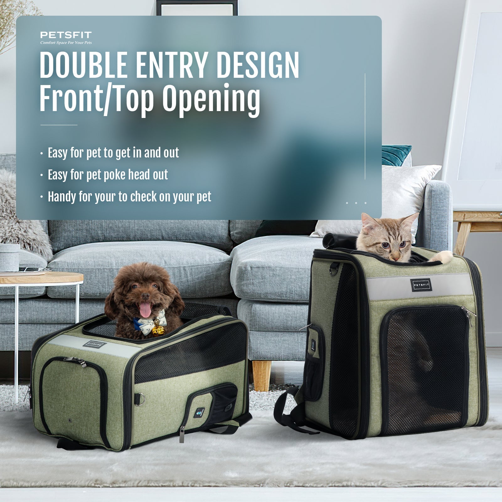 PETSFIT Cat Backpack Carrier For Traveling with Soft Plush Mat Cross