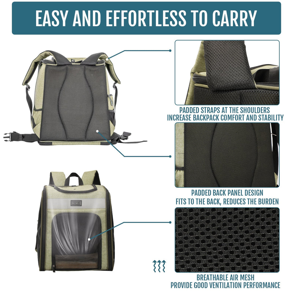 PETSFIT Cat Backpack Carrier For Traveling with Soft Plush Mat Cross