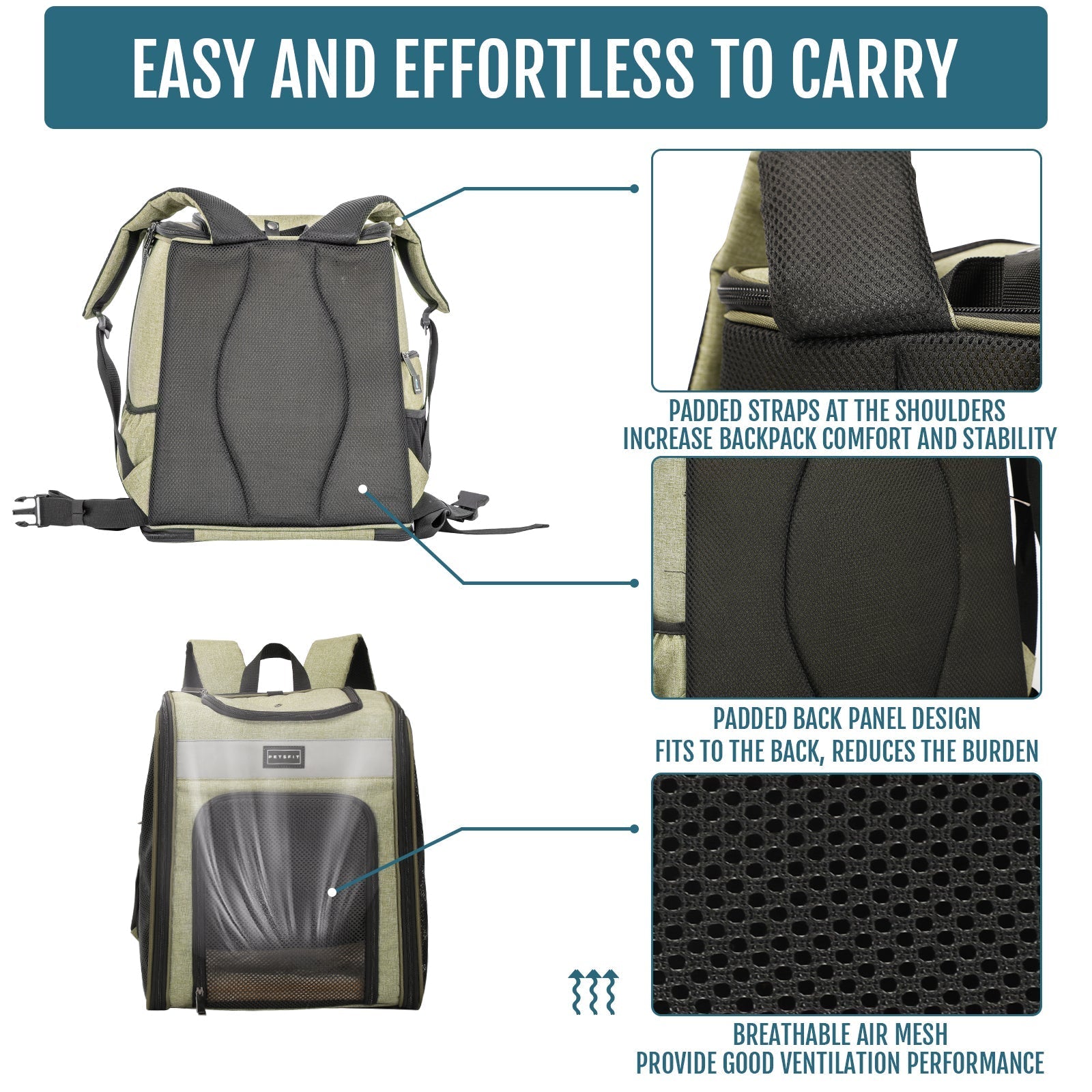 PETSFIT Cat Backpack Carrier For Traveling with Soft Plush Mat Cross