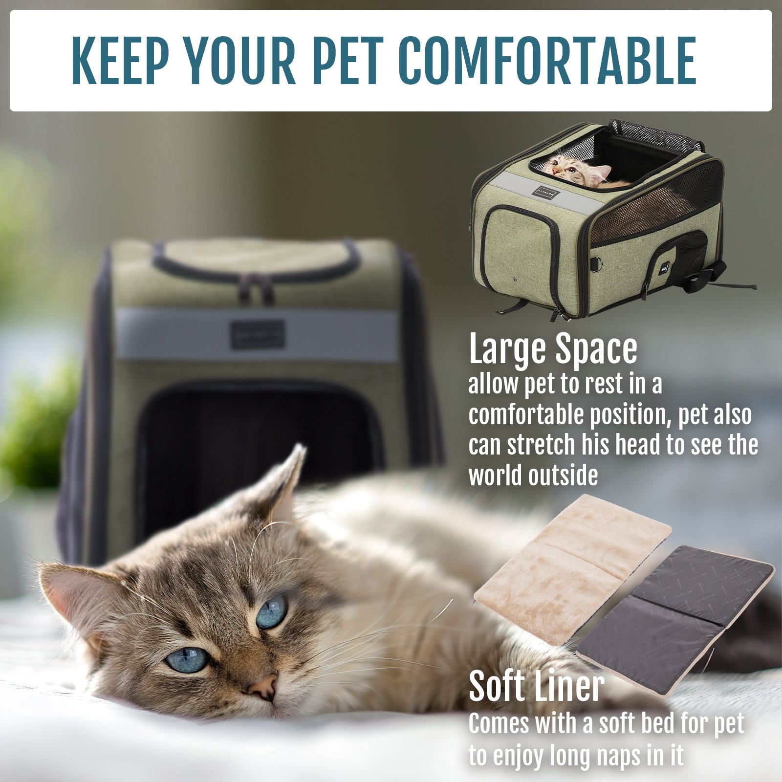 PETSFIT Cat Backpack Carrier For Traveling with Soft Plush Mat Cross