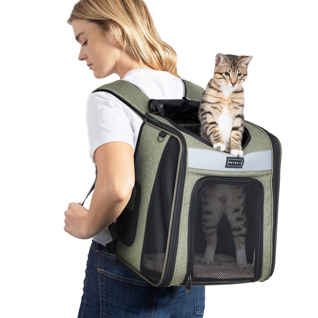 PETSFIT Cat Backpack Carrier For Traveling with Soft Plush Mat Cross