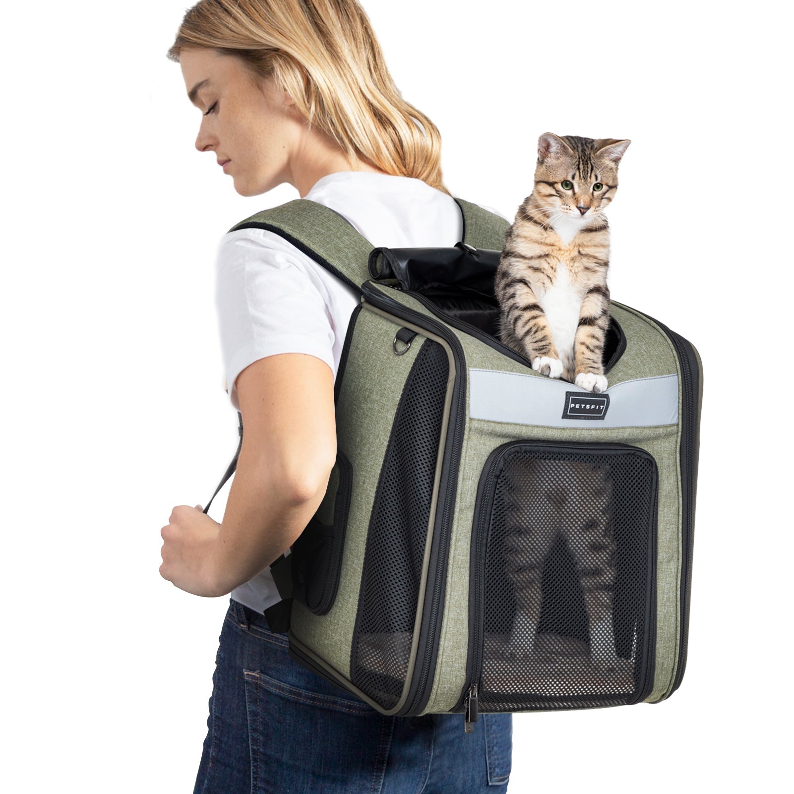 PETSFIT Cat Backpack Carrier For Traveling with Soft Plush Mat Cross