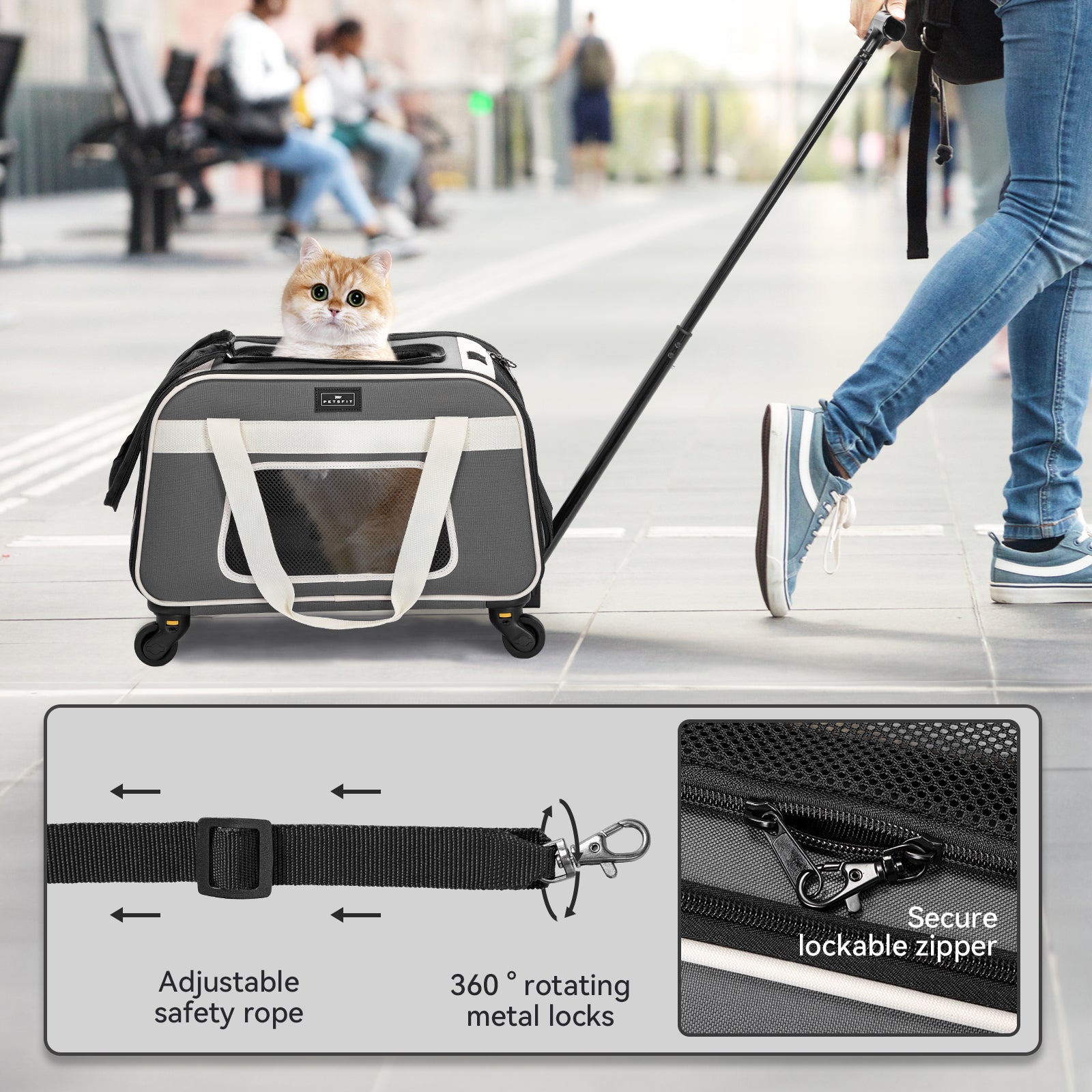 PETSFIT Airline Pet Carrier With Wheels