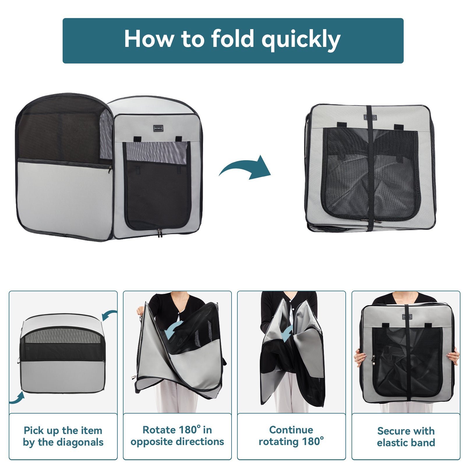 PETSFIT Portable Dog Crate Pop Up Collapsible Crate